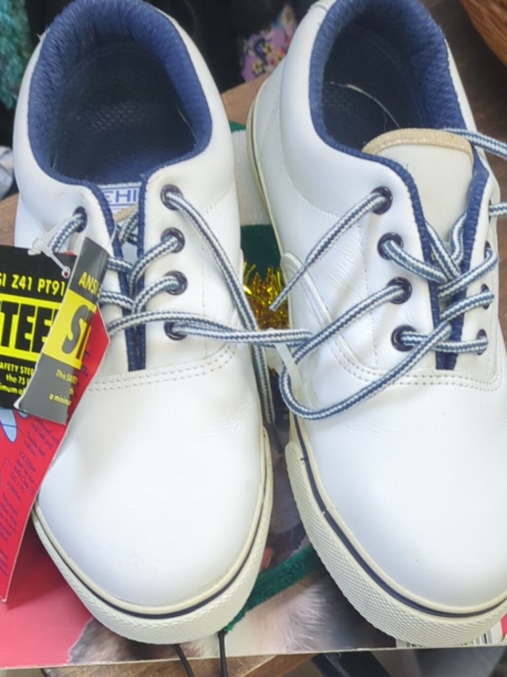 Vtg 90s Lehigh Safety Shoes White Leather Steel Toe Oxford Sneaker Mens Size 8